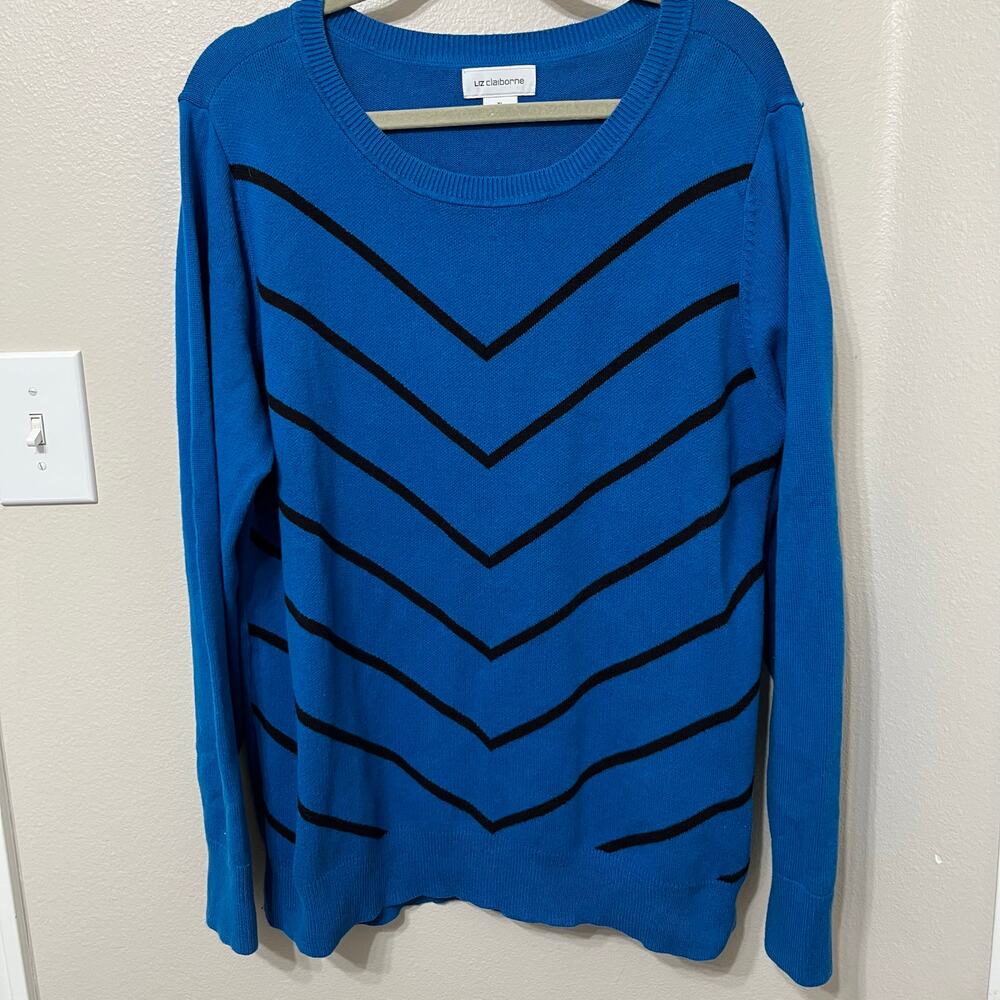 Liz Claiborne Women’s Pull Over Sweater Sz XL Blue/Black 100% Cotton